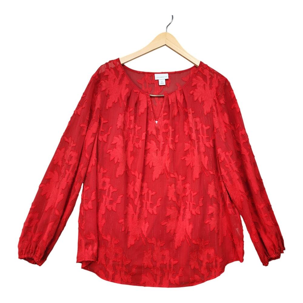 Liz Claiborne Blouse Women XL Red Sheer Lined Holiday Christmas Party Dressy Top - Picture 5 of 13